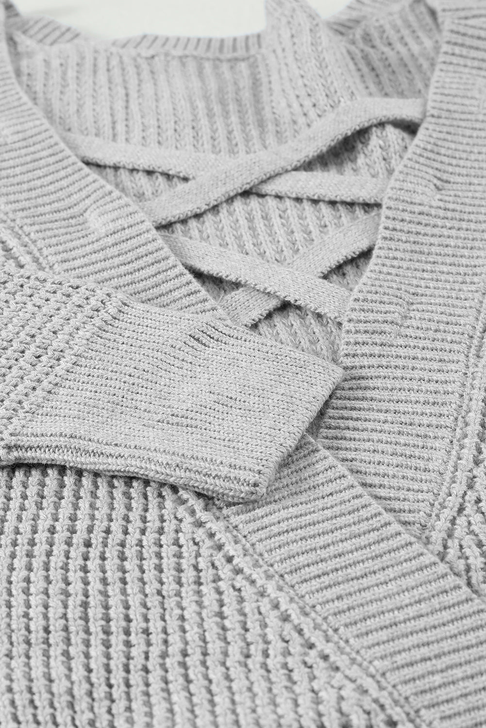 Gray Cross Back Waffle Weave Sweater