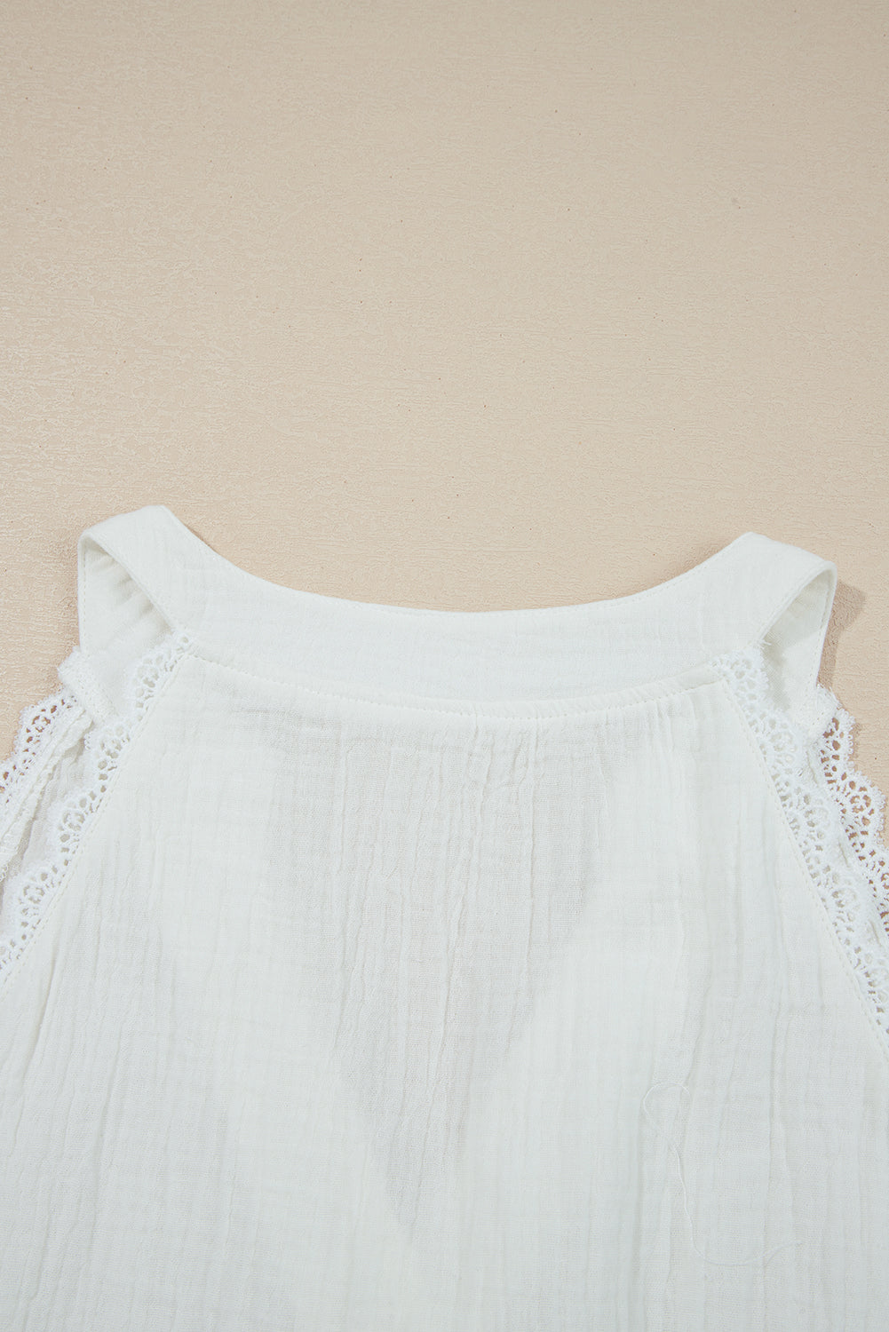 White Textured Lace Trim Tank Top
