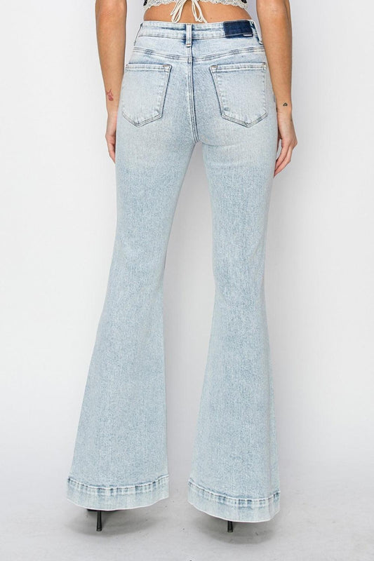 Risen Full Size High Rise Front Patch Pocket Flare Jeans-1