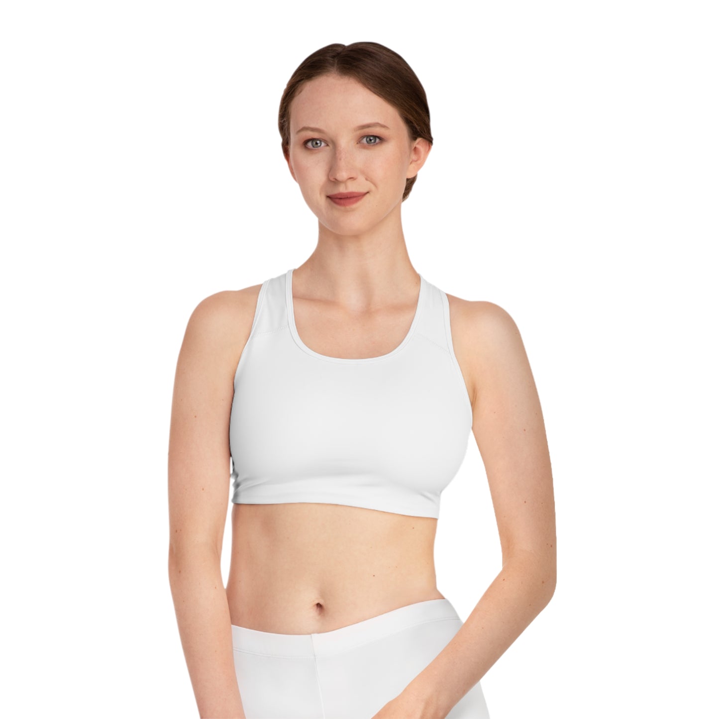 White Moisture-Wicking Sports Bra with White or Black Stitching