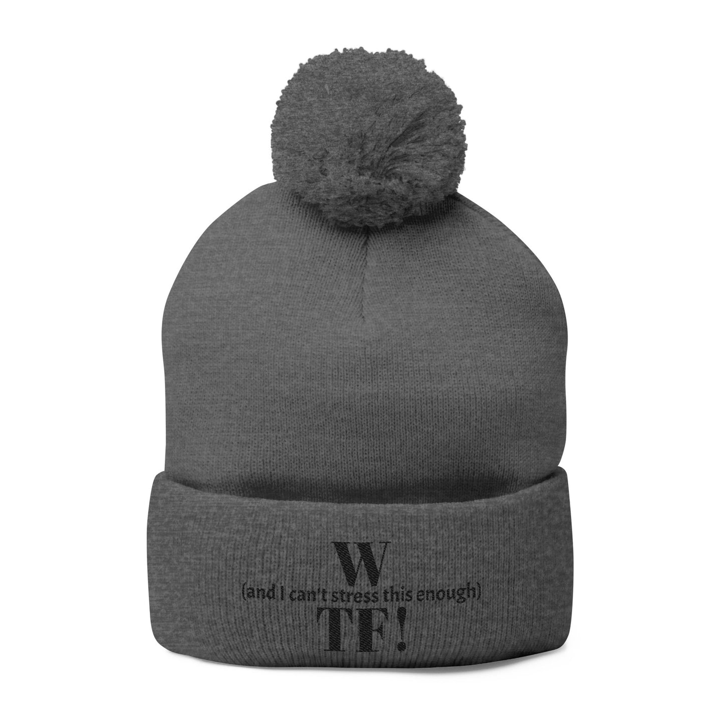 WTF Pom-Pom Knit Cap (Embroidery) - black font in multiple colors