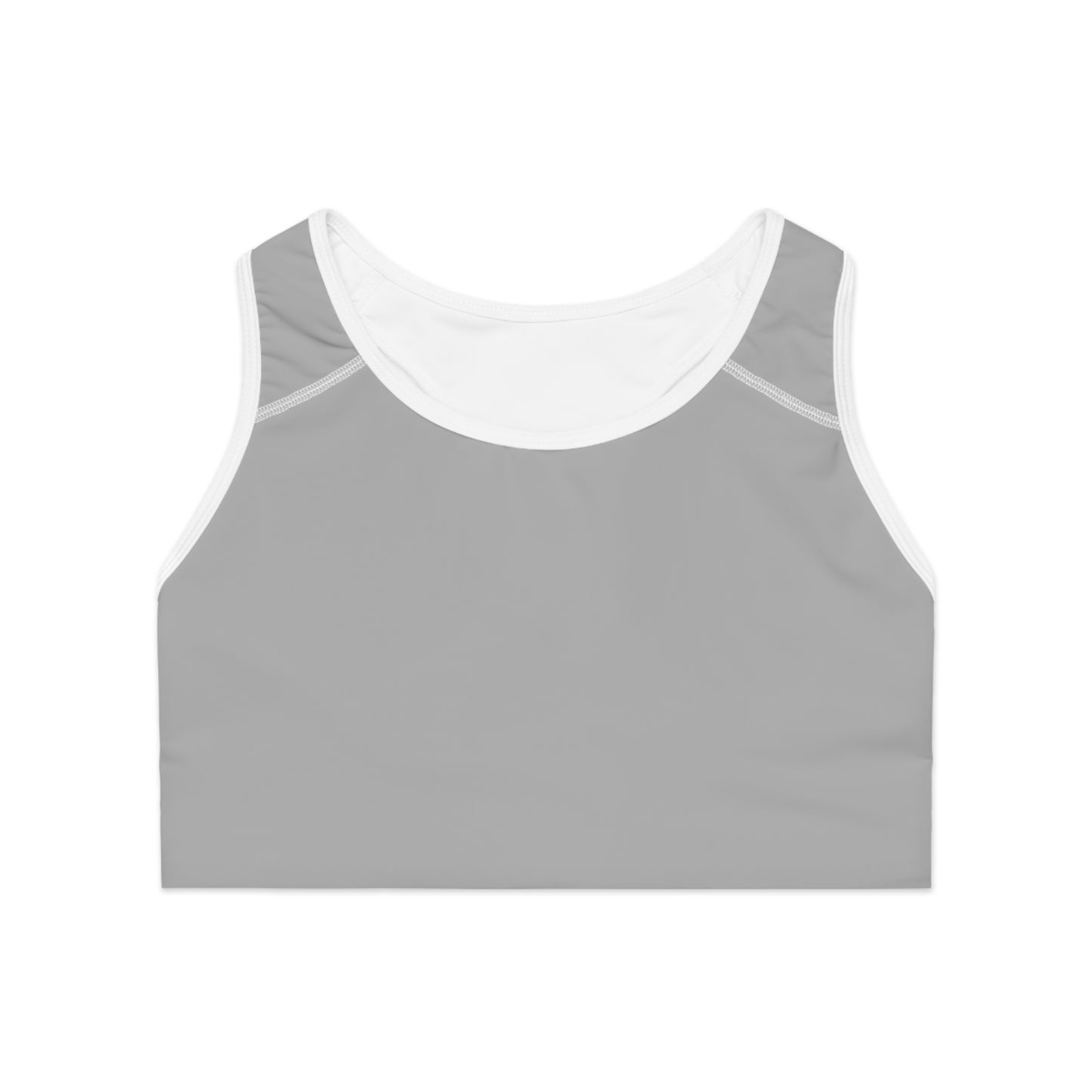 Grey Moisture-Wicking Sports Bra with White or Black Stitching