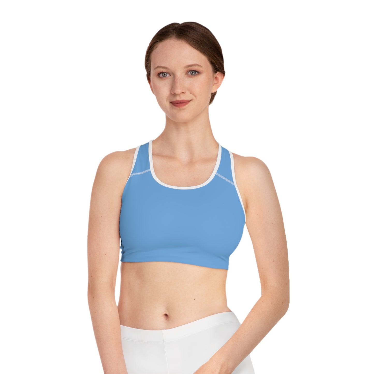 Blue Moisture-Wicking Sports Bra with White or Black Stitching