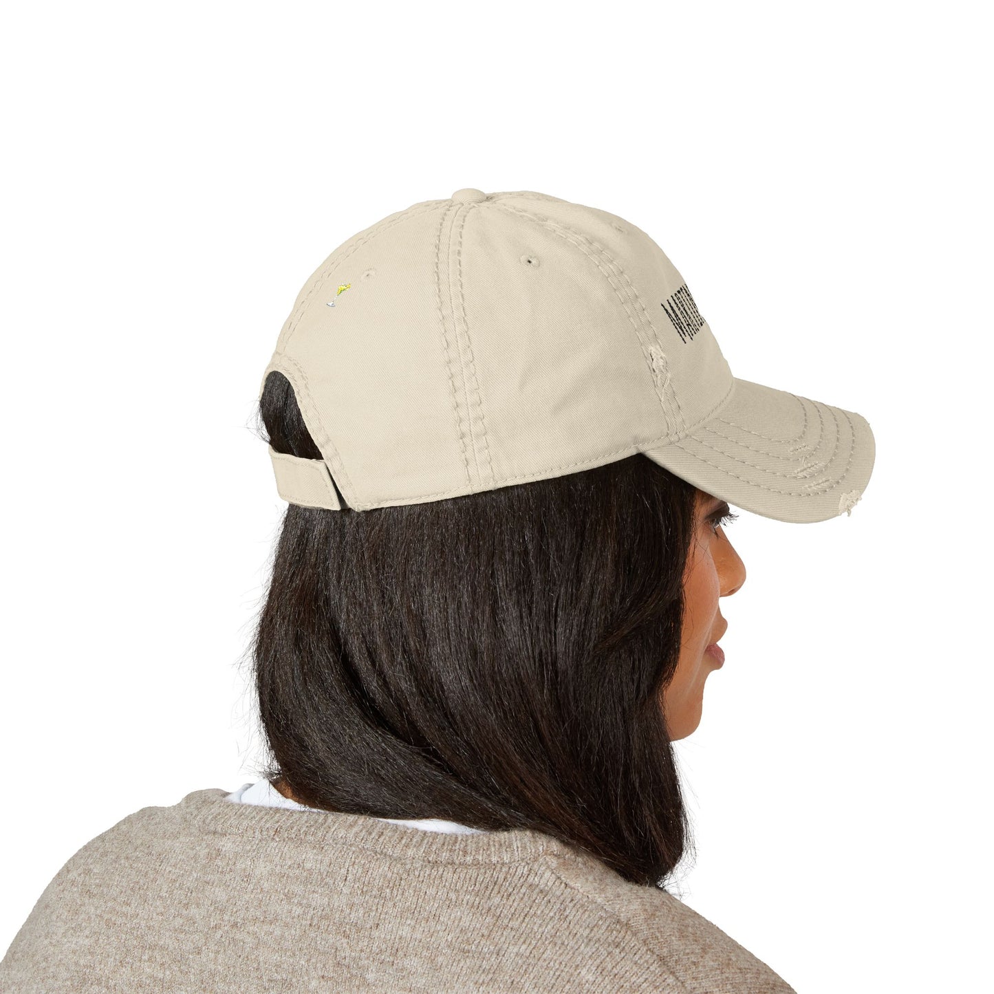 Martini Mama Distressed Embroidered Cap - black font
