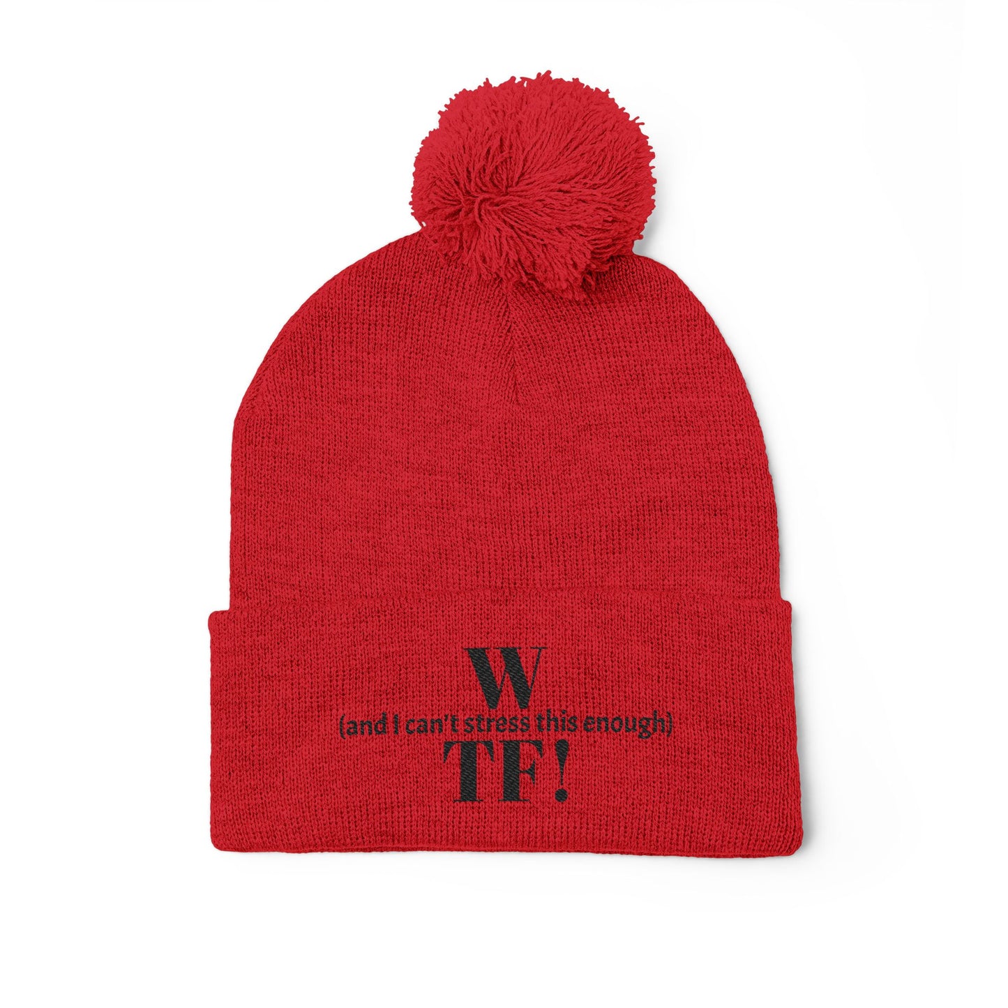 WTF Pom-Pom Knit Cap (Embroidery) - black font in multiple colors