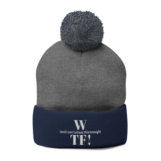 WTF Pom-Pom Knit Cap (Embroidery) - white font in multiple colors