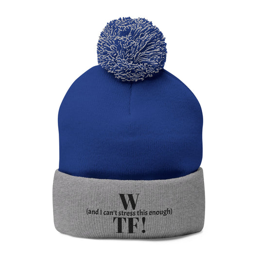 WTF Pom-Pom Knit Cap (Embroidery) - black font in multiple colors