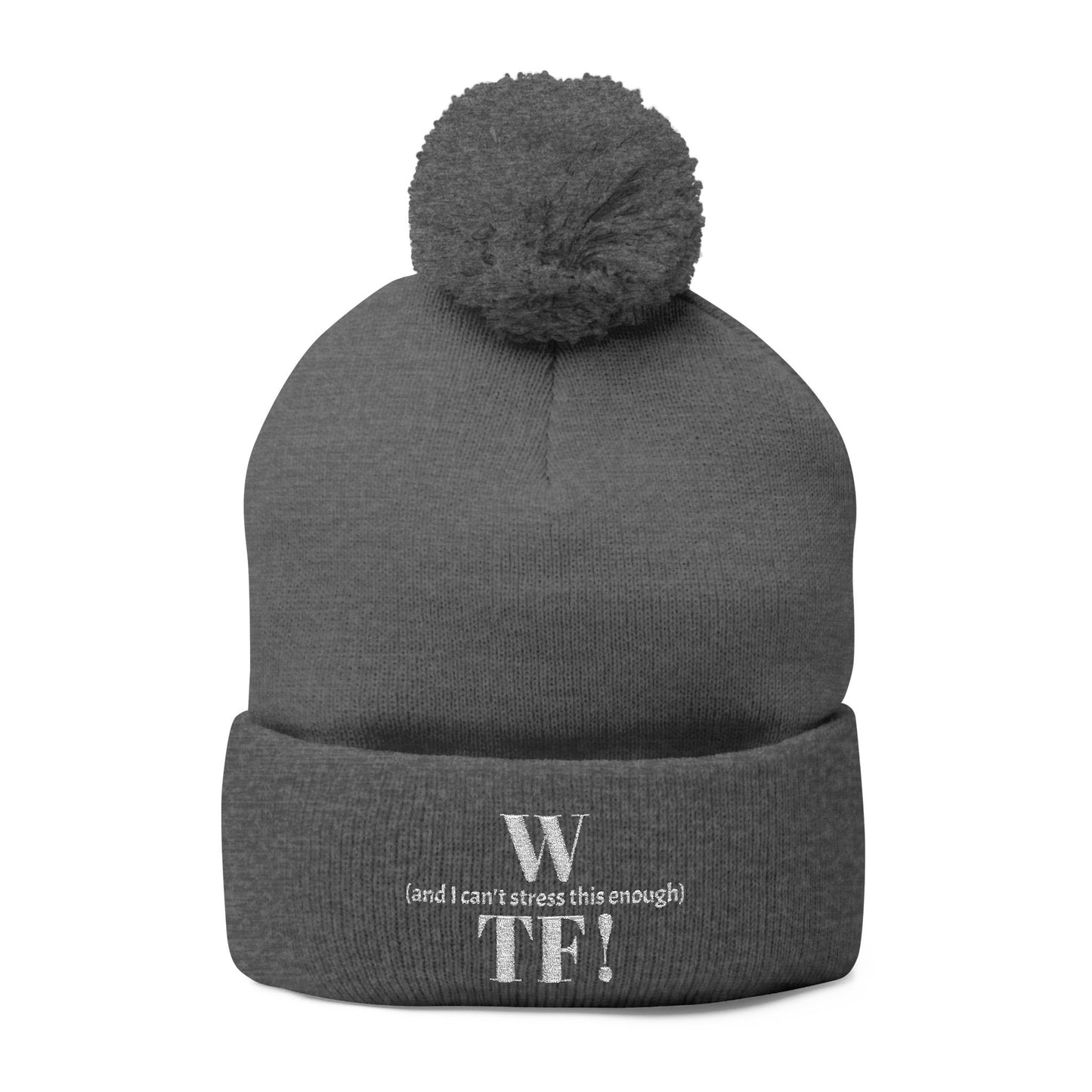 WTF Pom-Pom Knit Cap (Embroidery) - white font in multiple colors