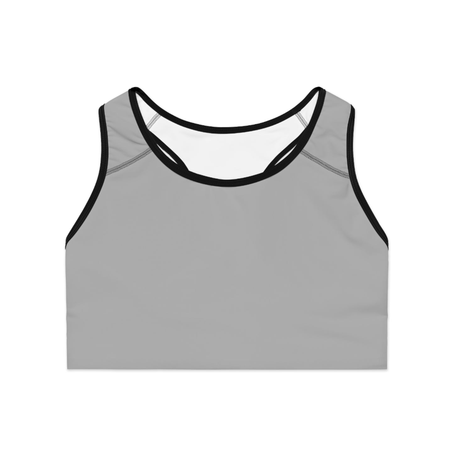 Grey Moisture-Wicking Sports Bra with White or Black Stitching