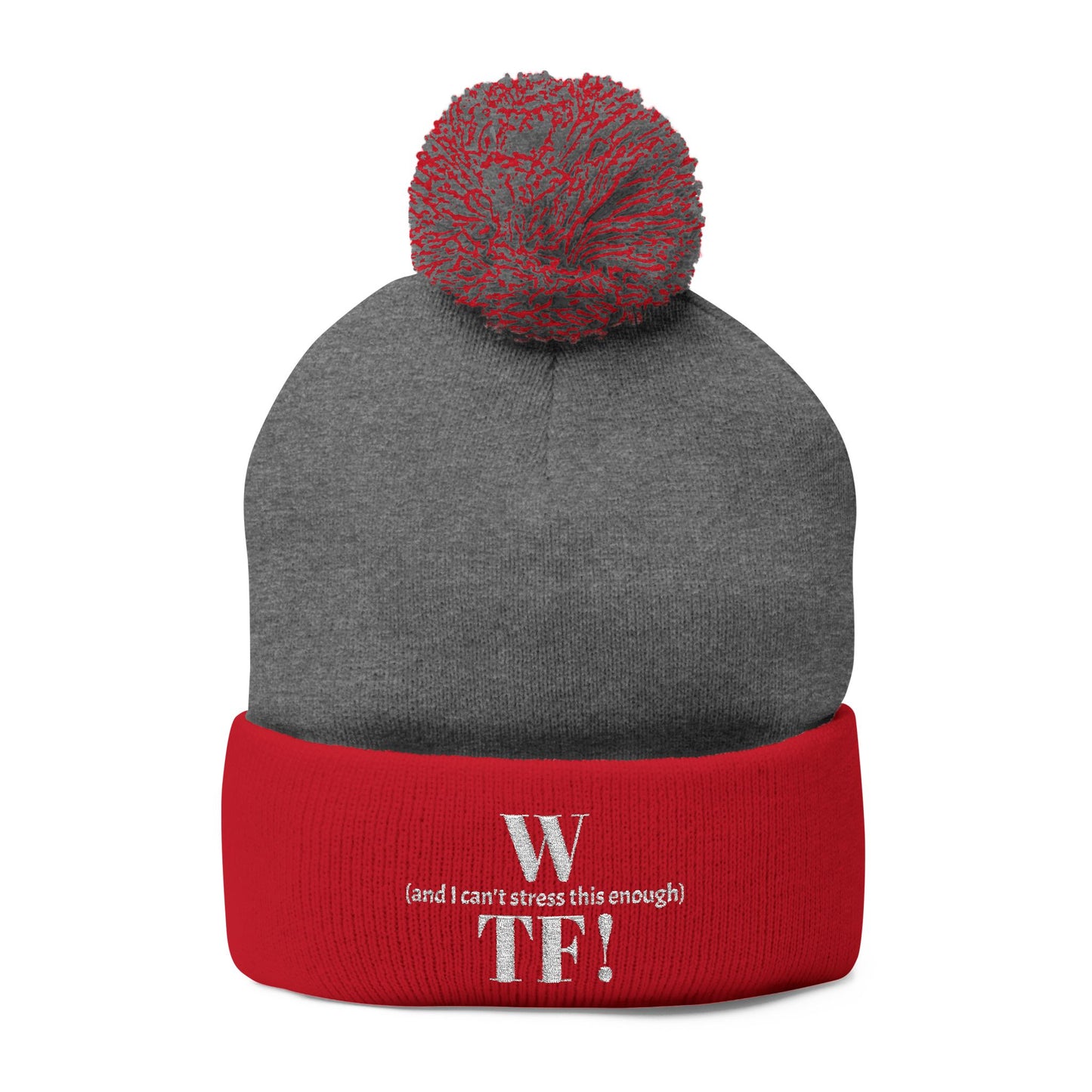 WTF Pom-Pom Knit Cap (Embroidery) - white font in multiple colors