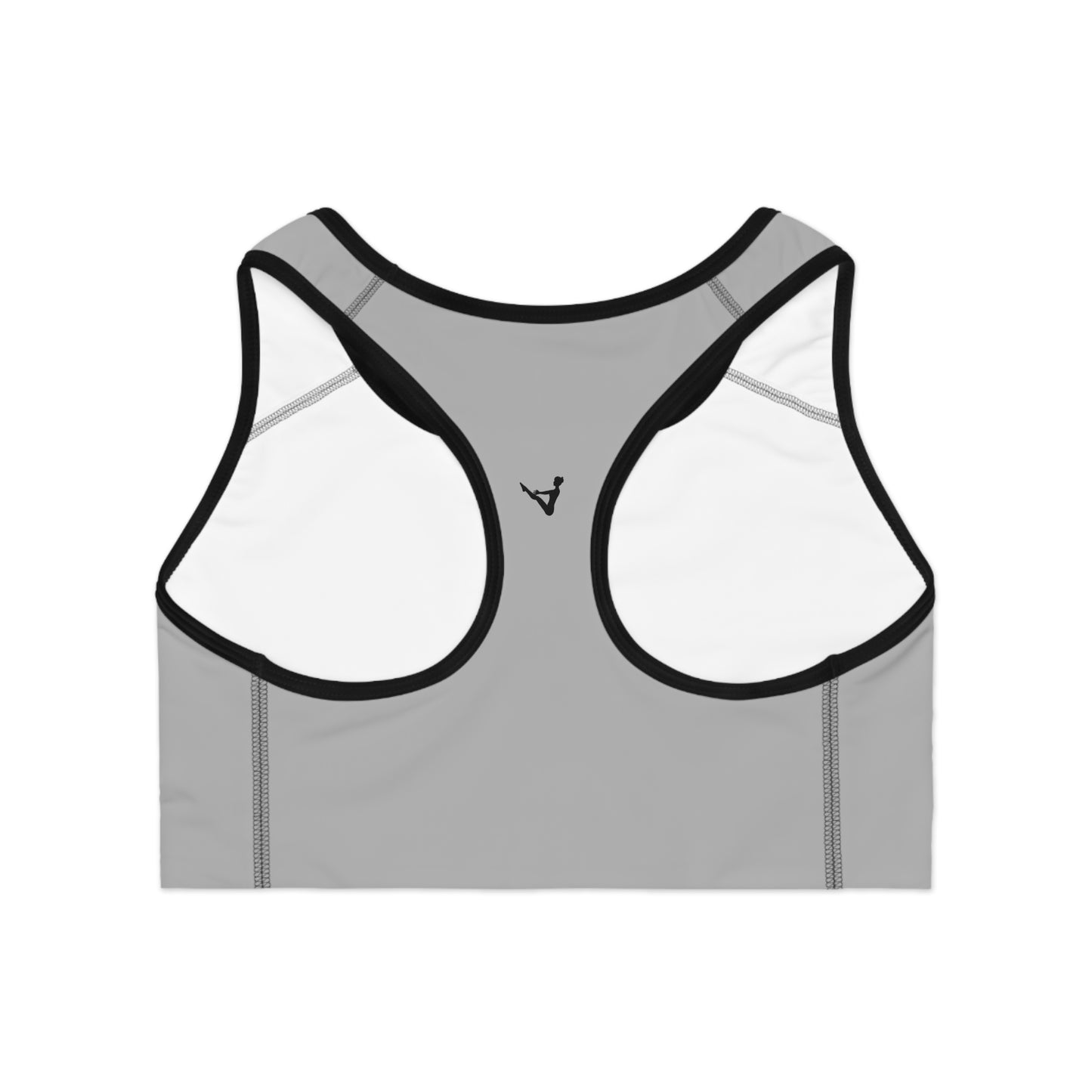 Grey Moisture-Wicking Sports Bra with White or Black Stitching