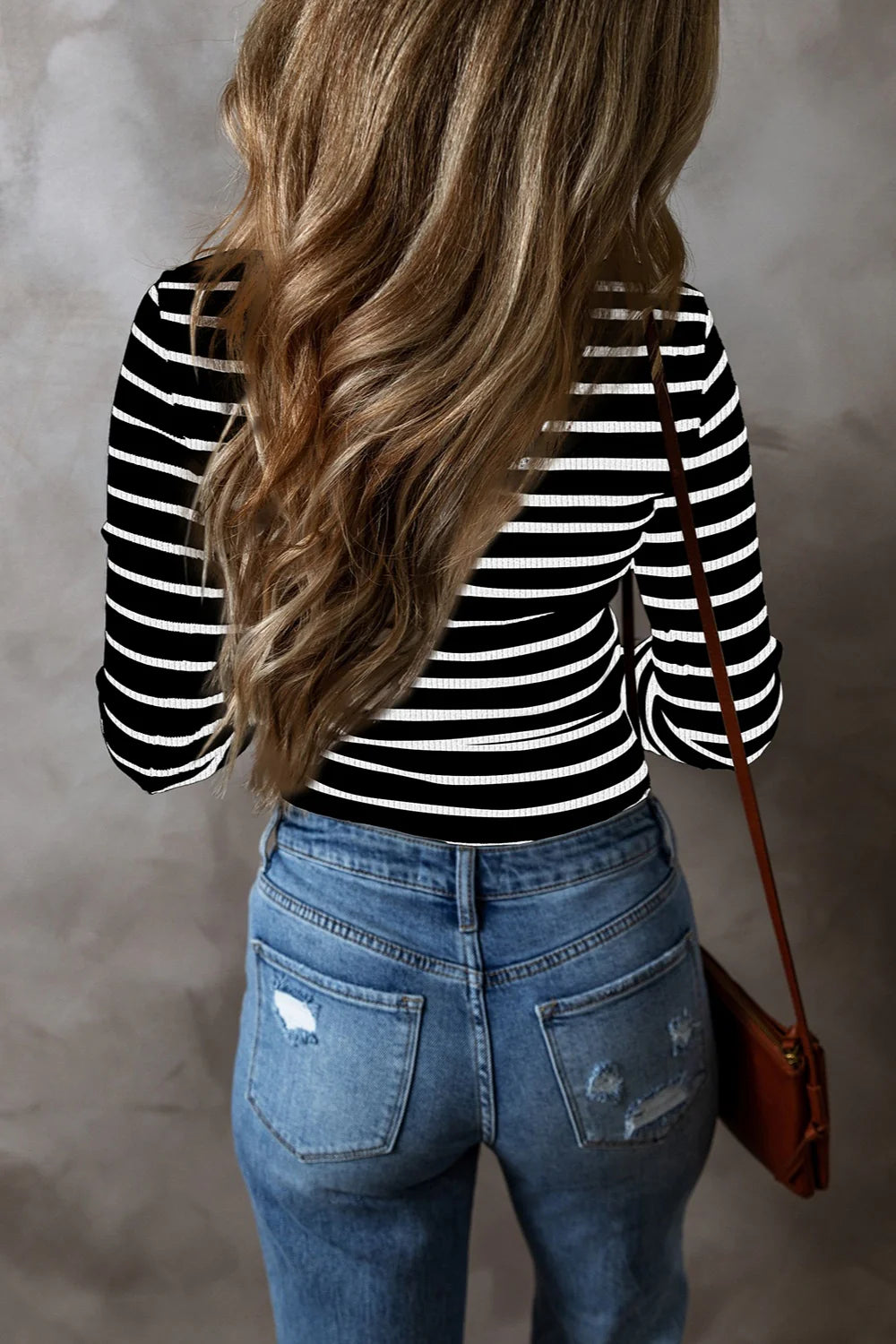 Striped V-Neck Long Sleeve Top in multiple colors