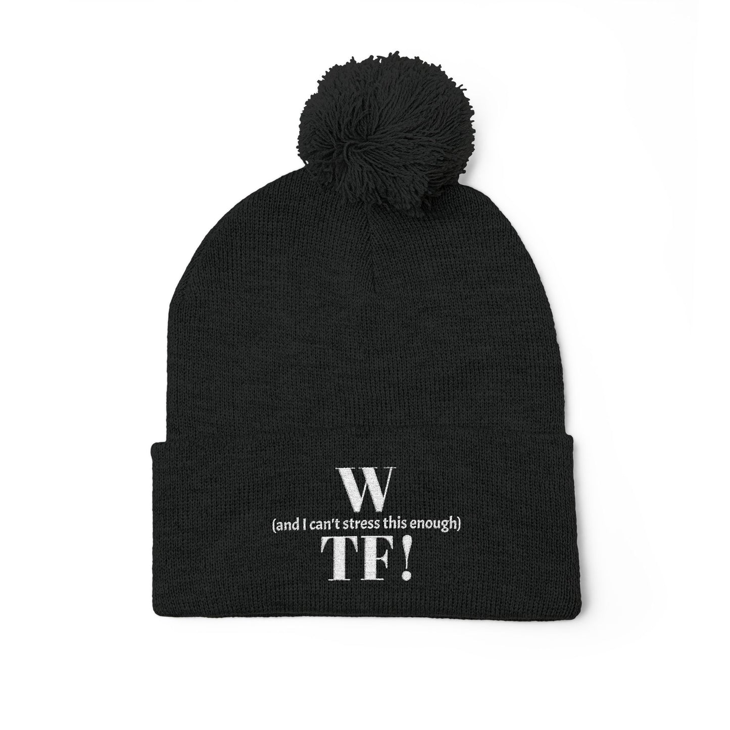 WTF Pom-Pom Knit Cap (Embroidery) - white font in multiple colors