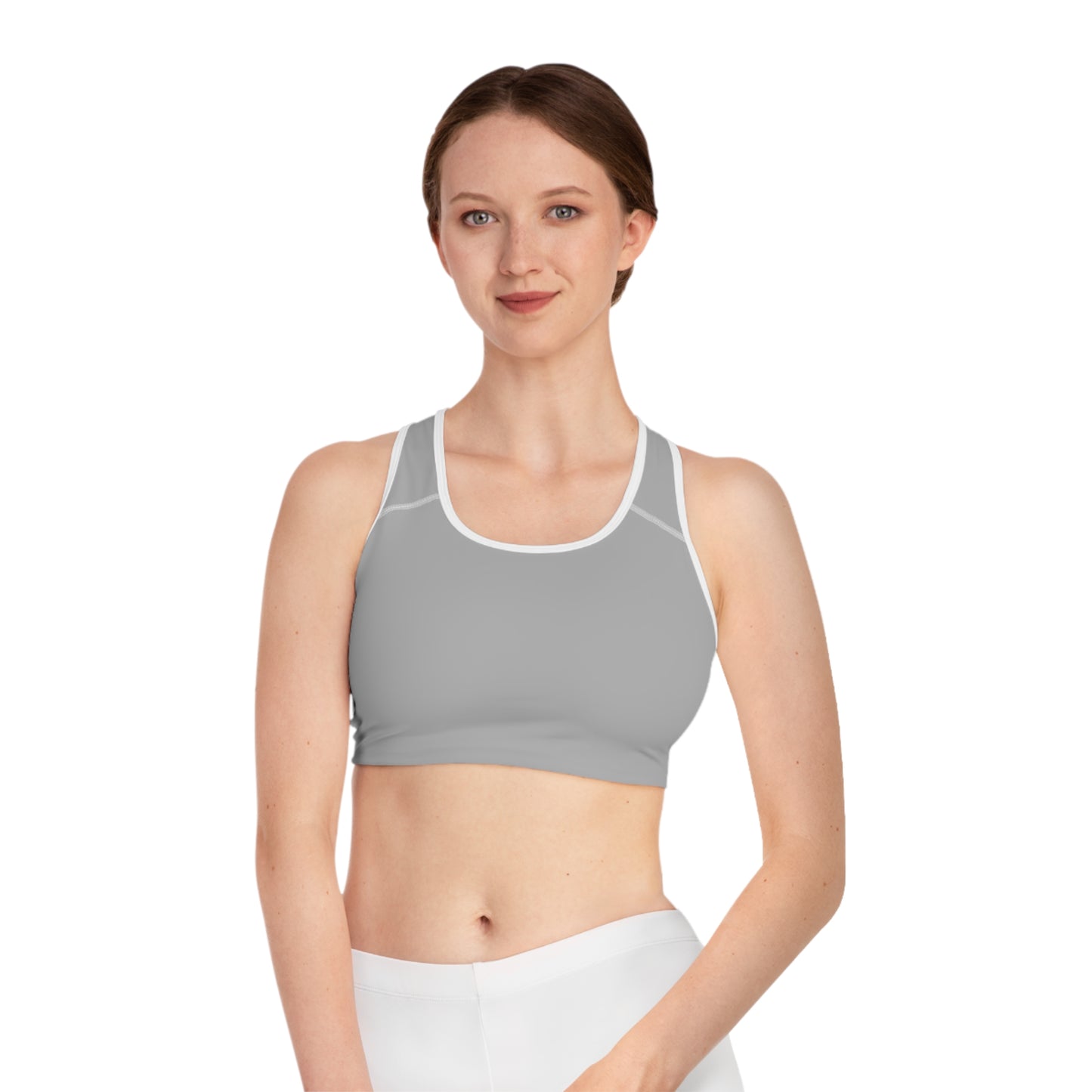 Grey Moisture-Wicking Sports Bra with White or Black Stitching