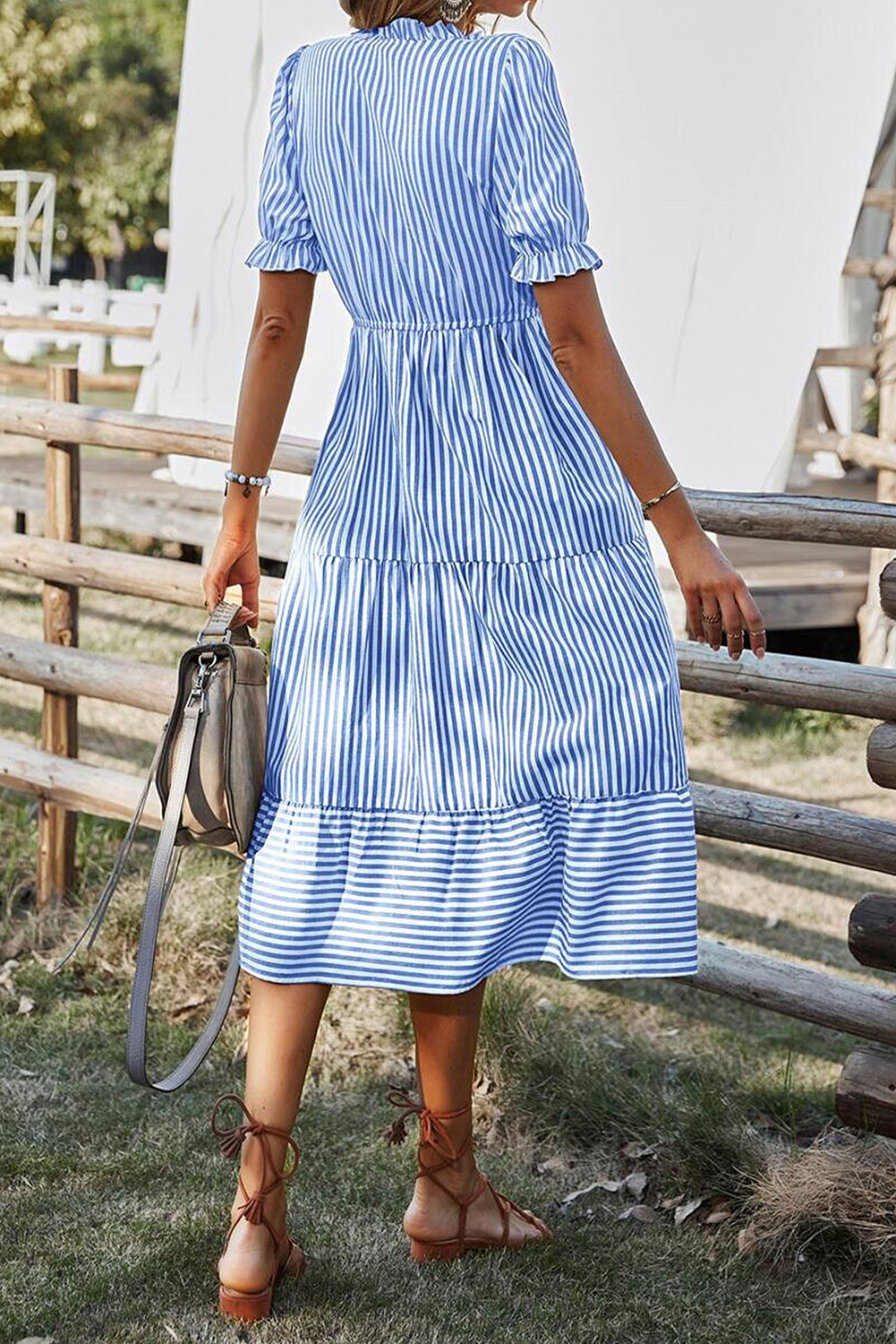 Striped Flared Midi Dress