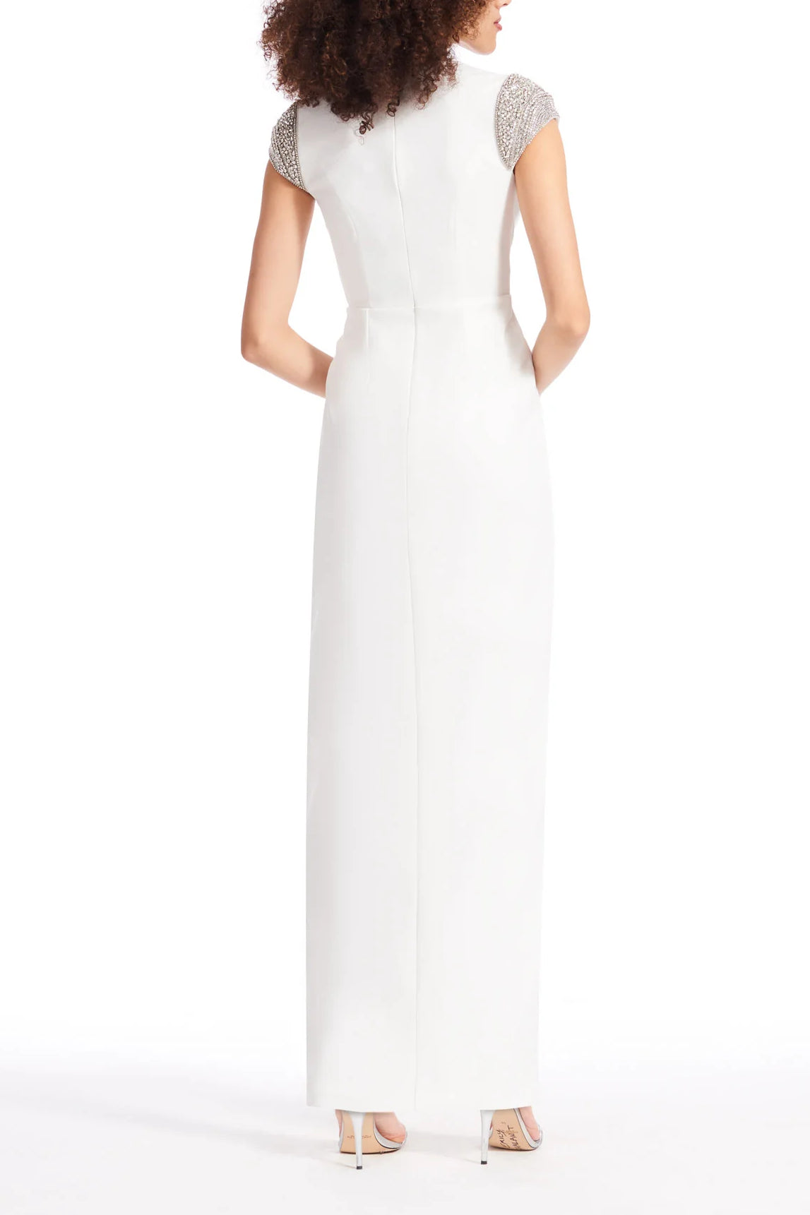 Emily Shalant Crew Neck Short Crystal Cap Sleeves Back Zipper Long Dress-2