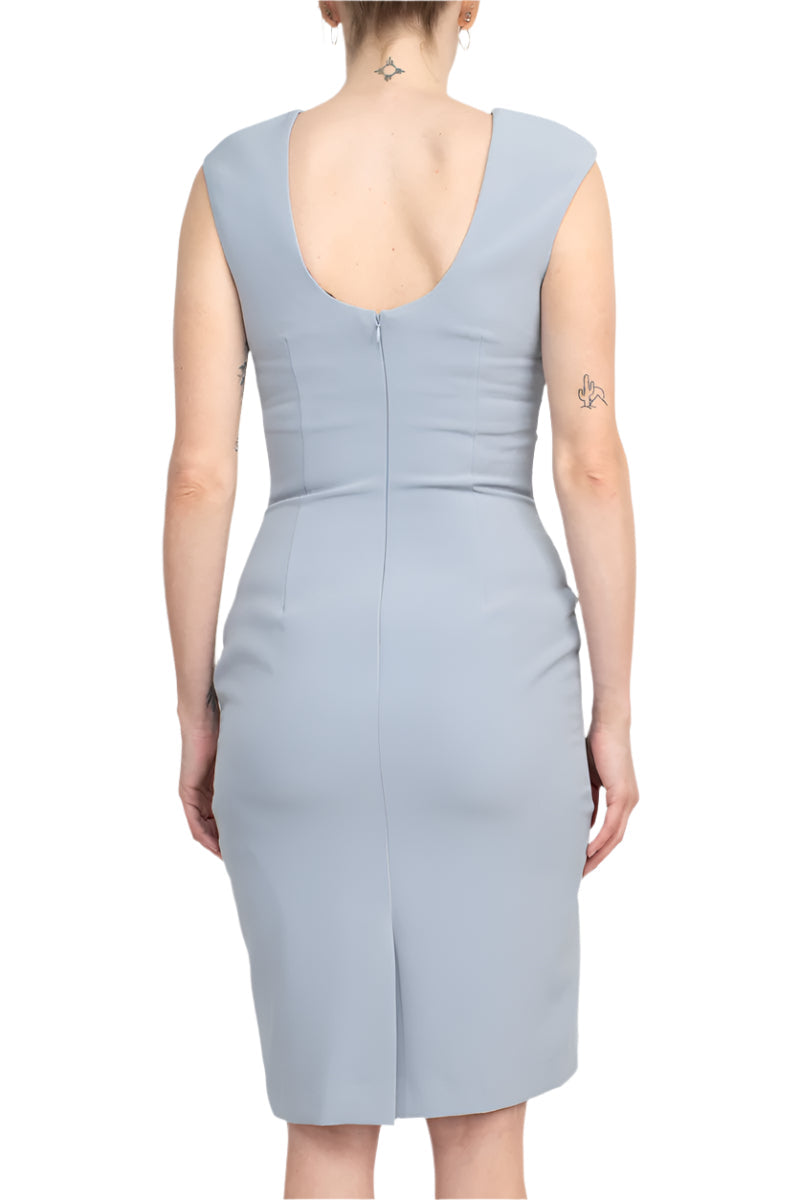Alberto Makali Crew Neck Sleeveless Bodycon Zipper Back Solid Stretch Crepe Dress-3