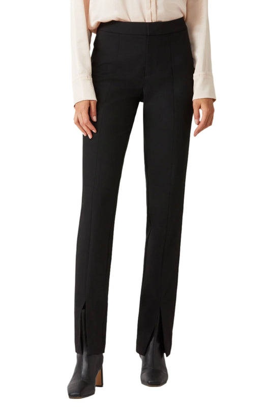 Ecru Designs Banded Waist Button Hook Zipper Closure Slit Front Hem Stretch Crepe Pant-0