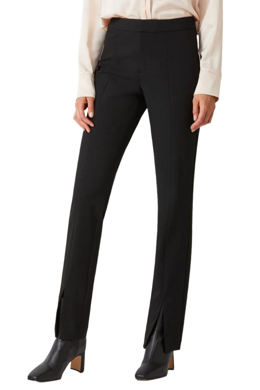 Ecru Designs Banded Waist Button Hook Zipper Closure Slit Front Hem Stretch Crepe Pant-1