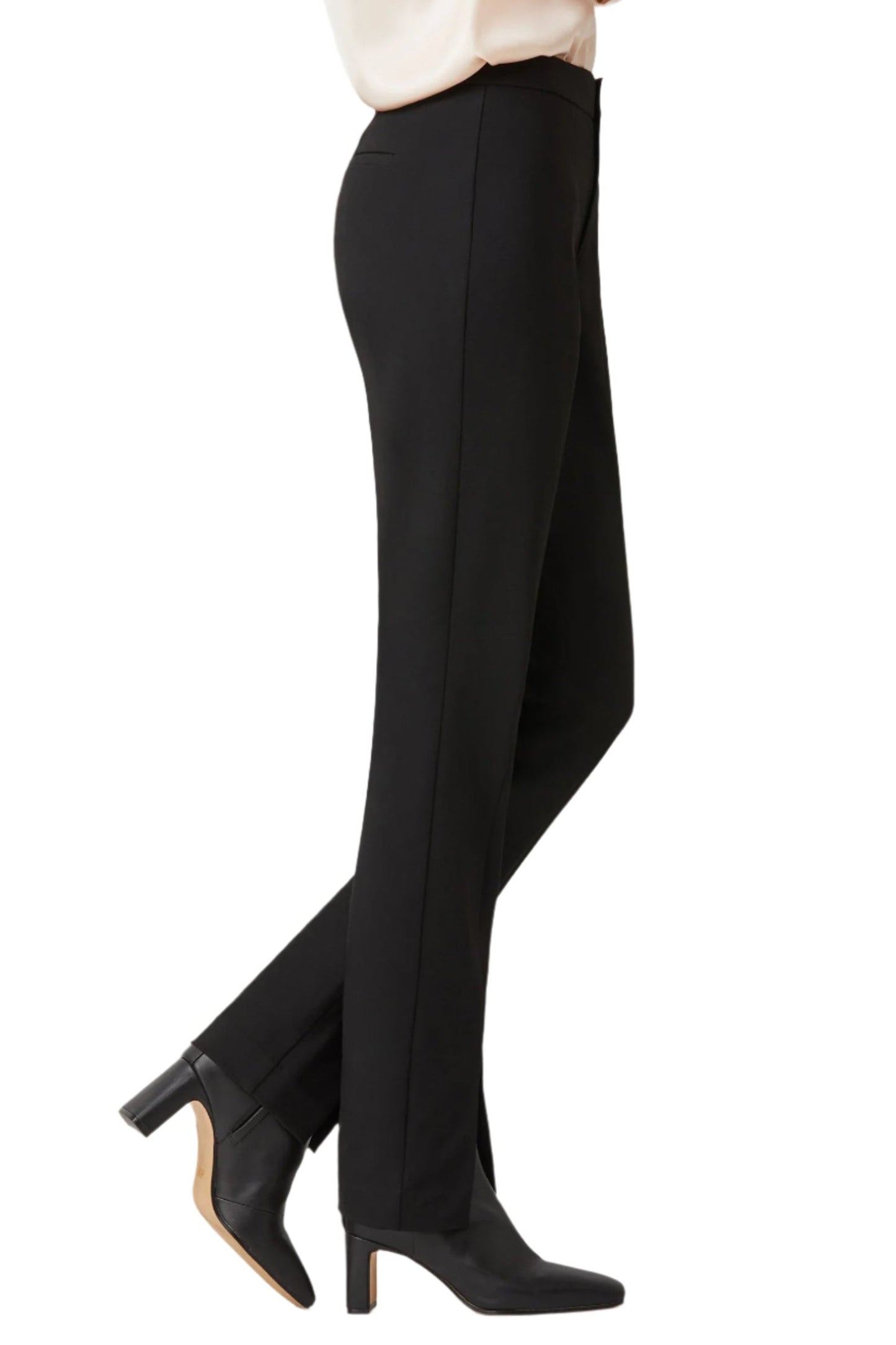Ecru Designs Banded Waist Button Hook Zipper Closure Slit Front Hem Stretch Crepe Pant-2