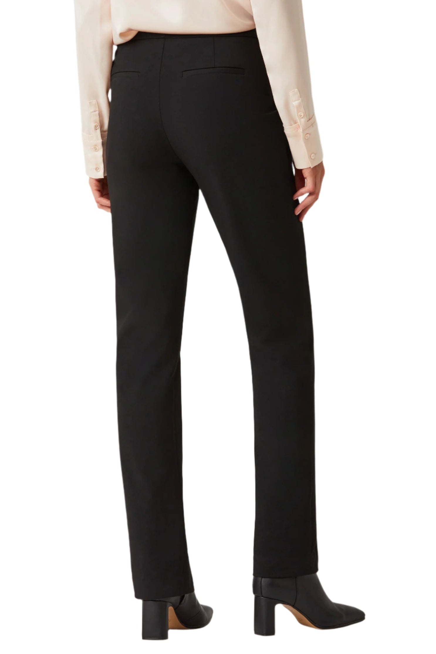 Ecru Designs Banded Waist Button Hook Zipper Closure Slit Front Hem Stretch Crepe Pant-3