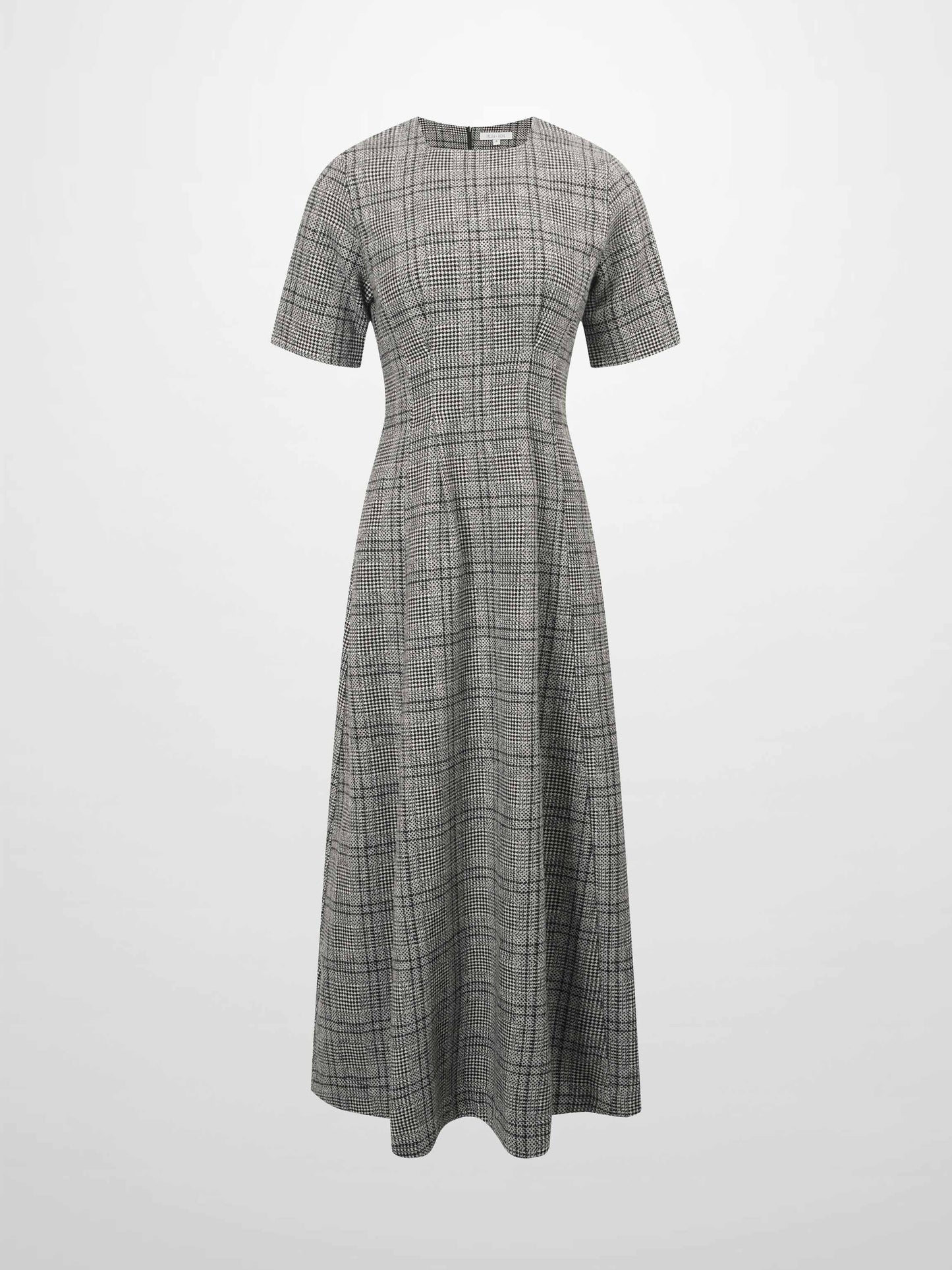 Front Pleat Square Neck Dress-Black/White Plaid-1