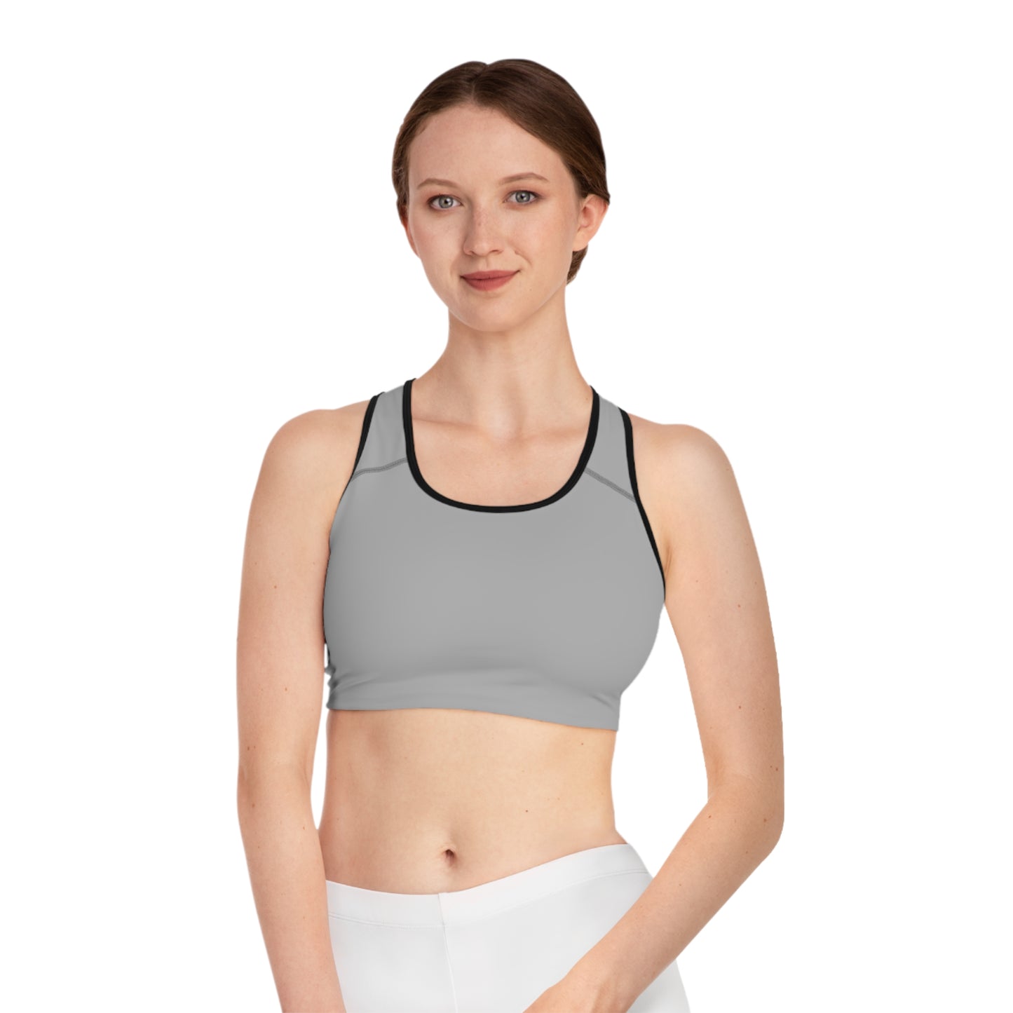 Grey Moisture-Wicking Sports Bra with White or Black Stitching