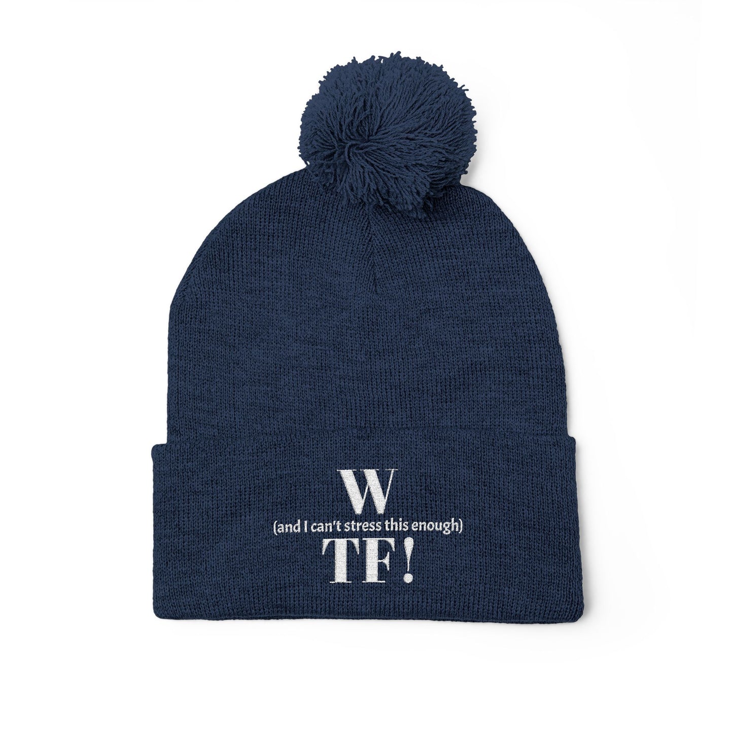 WTF Pom-Pom Knit Cap (Embroidery) - white font in multiple colors