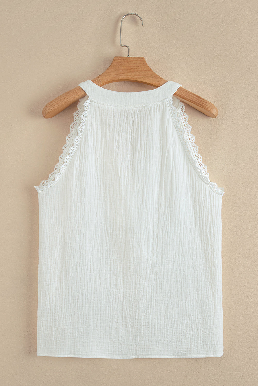 White Textured Lace Trim Tank Top