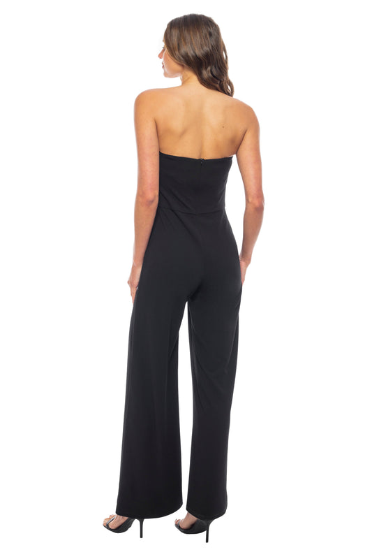 Marina Strapless Sleeveless Beaded Bodice Back Zipper Closure Wide-Leg Straight Hemline Jumpsuit-1