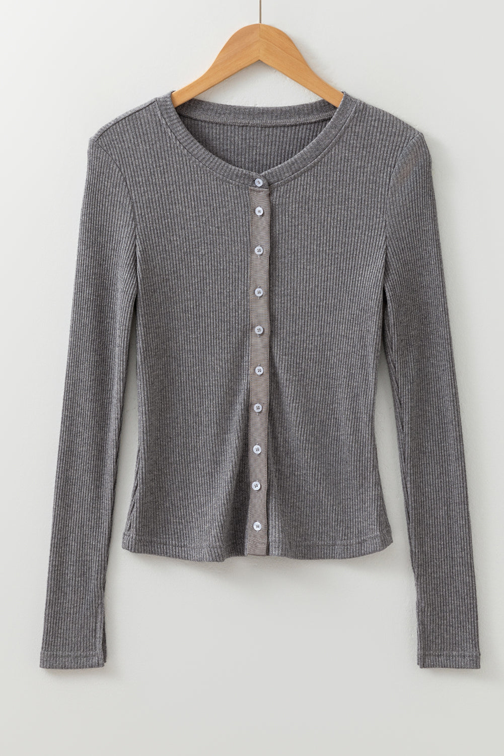 Ribbed Knit Button Down Slim Top