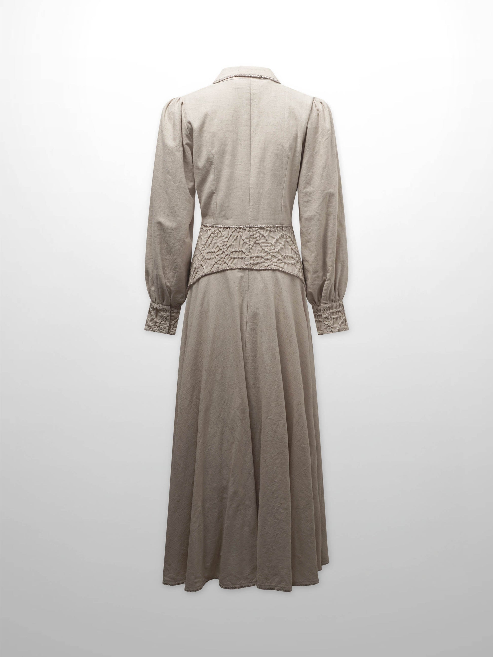 Piped Design Yoke Dress-Oatmeal-1