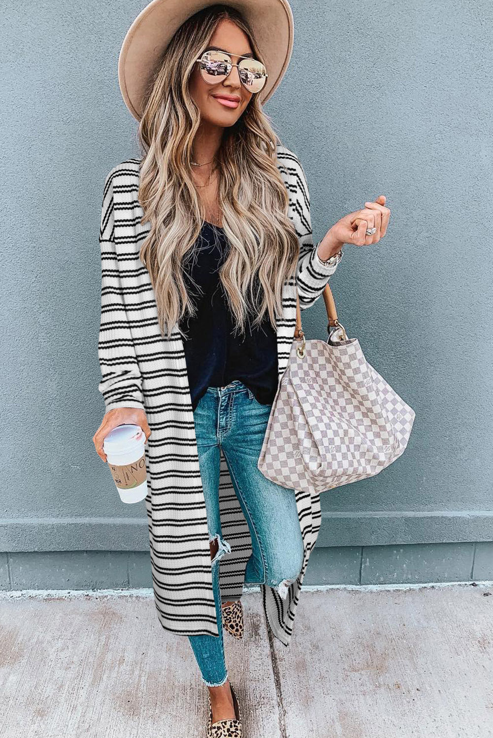 Striped Waffle Weave Duster Cardigan