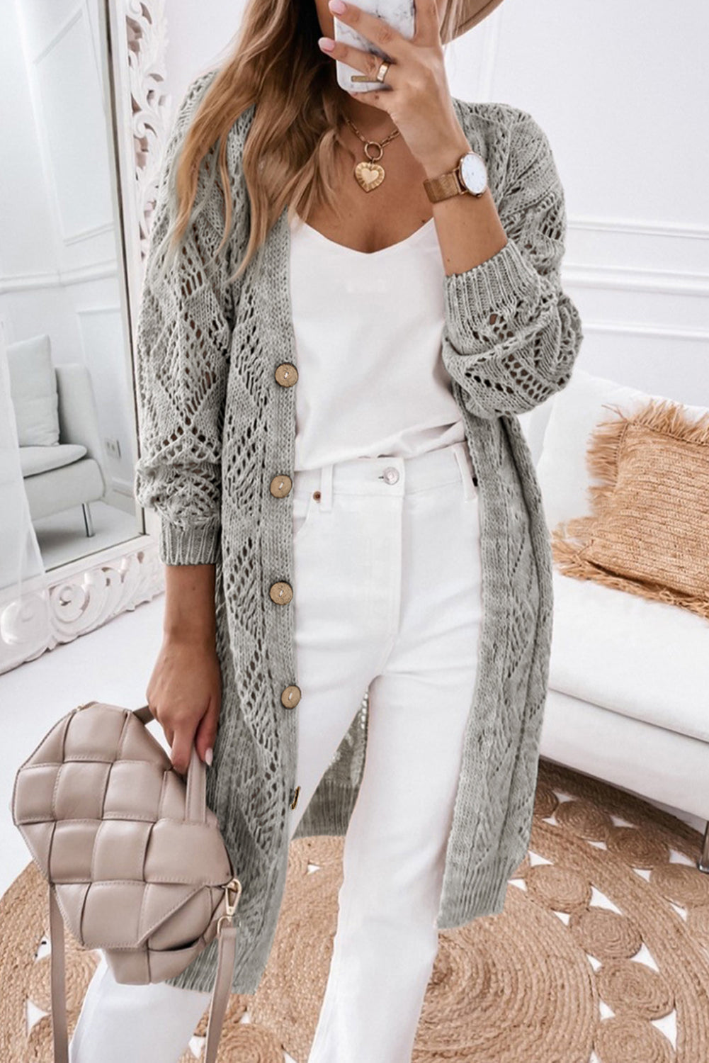 Hollow-out Openwork Knit Cardigan