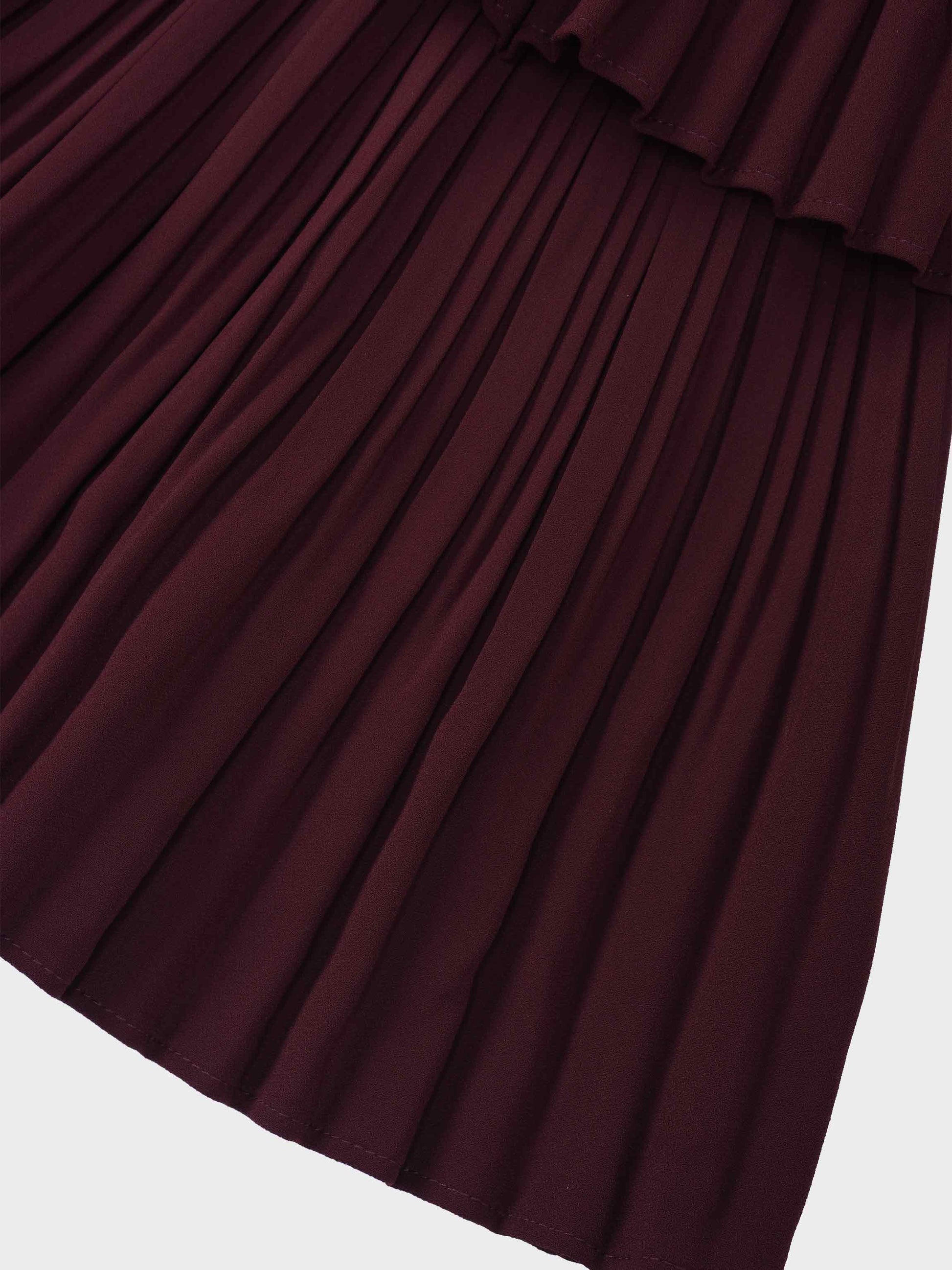 Pleated Layer Skirt 26"-Burgundy-4