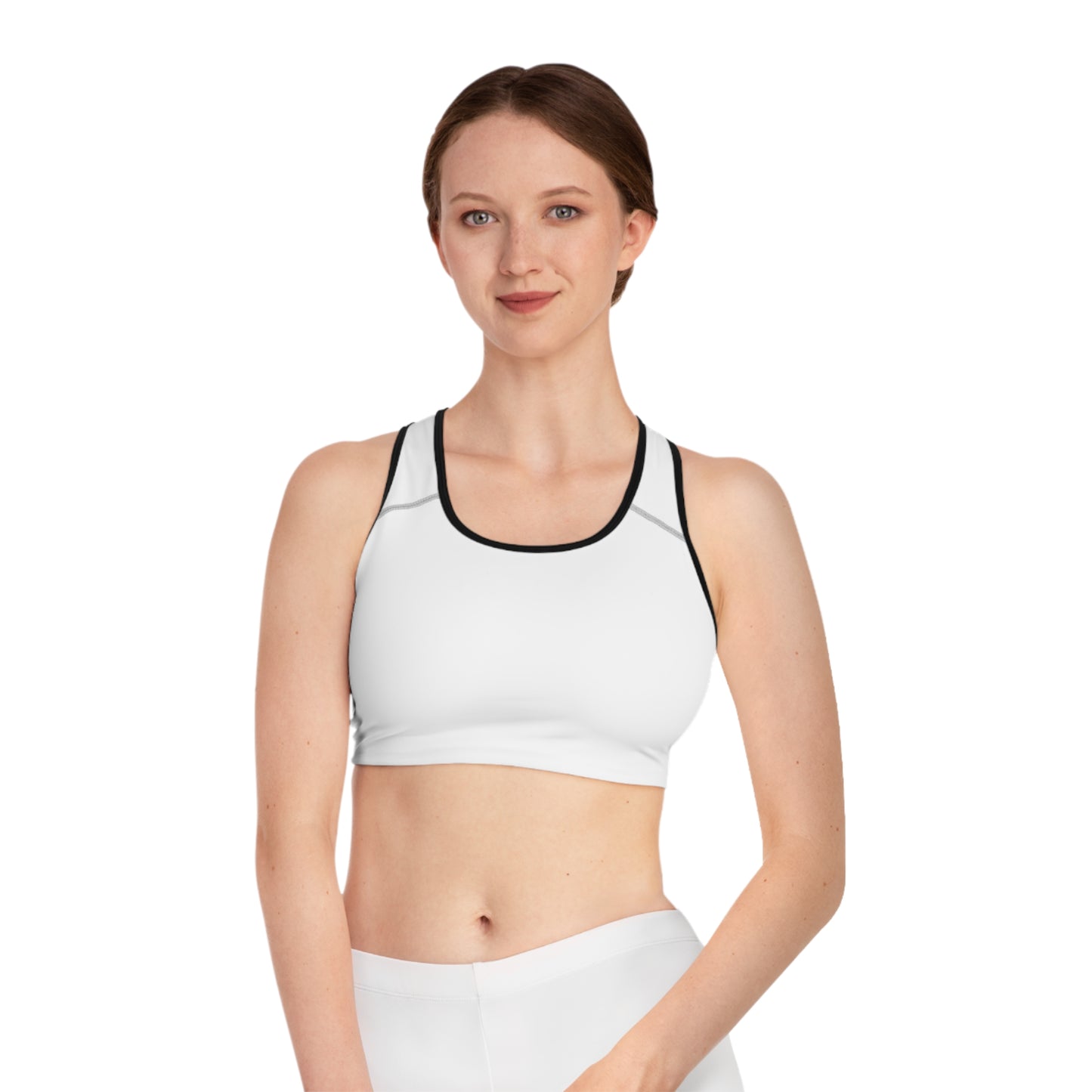 White Moisture-Wicking Sports Bra with White or Black Stitching