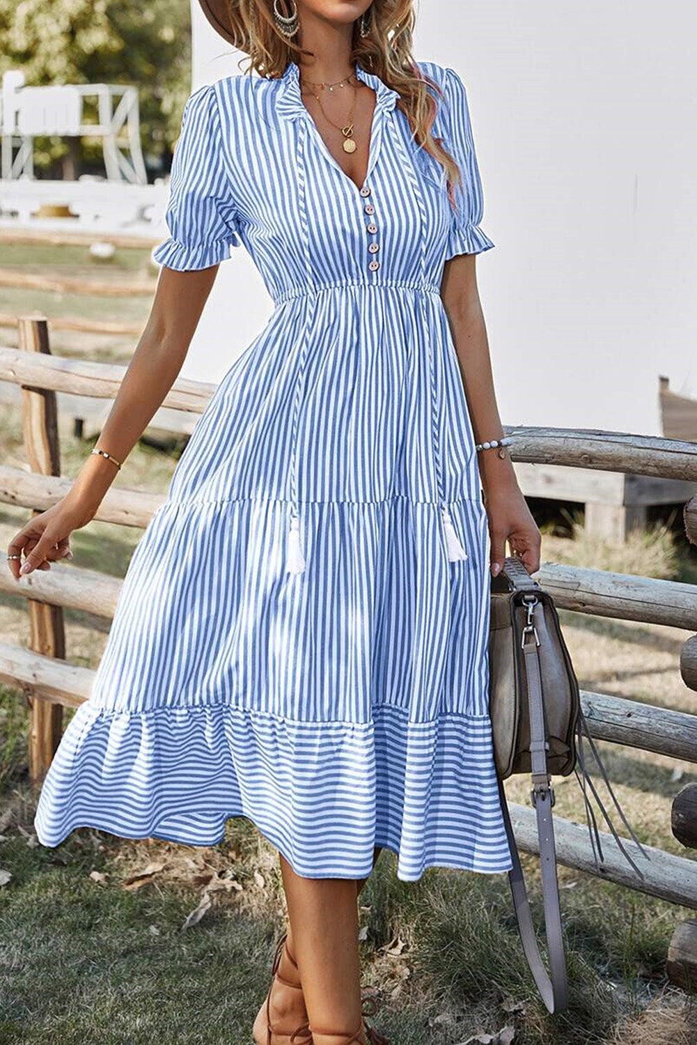 Striped Flared Midi Dress