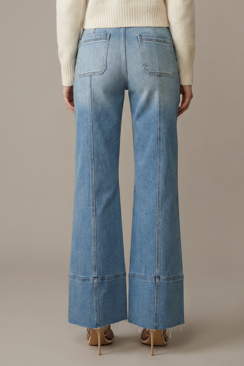The Aurora Jean - Eco Friendly Fabric Slim Palazzo Jeans (Medium Wash) with Tummy Control by Artemis Vintage