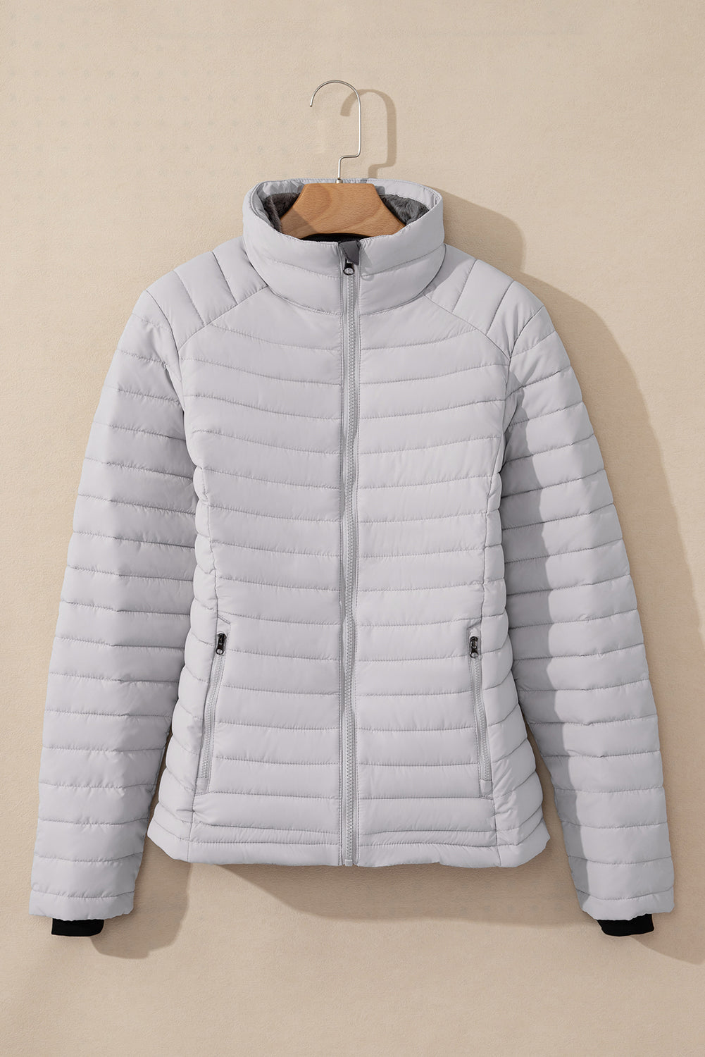 Silver Quilted Zip-up Puffer Jacket