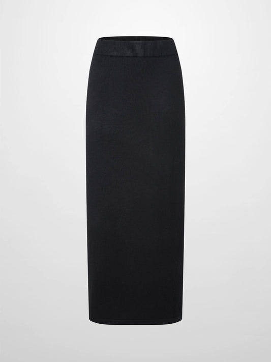 Side Zipper Straight Maxi Skirt-Black-0