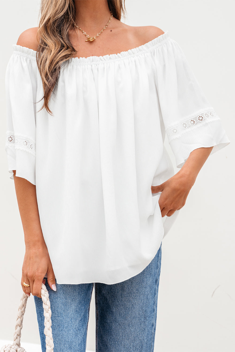 Off Shoulder Textured Blouse