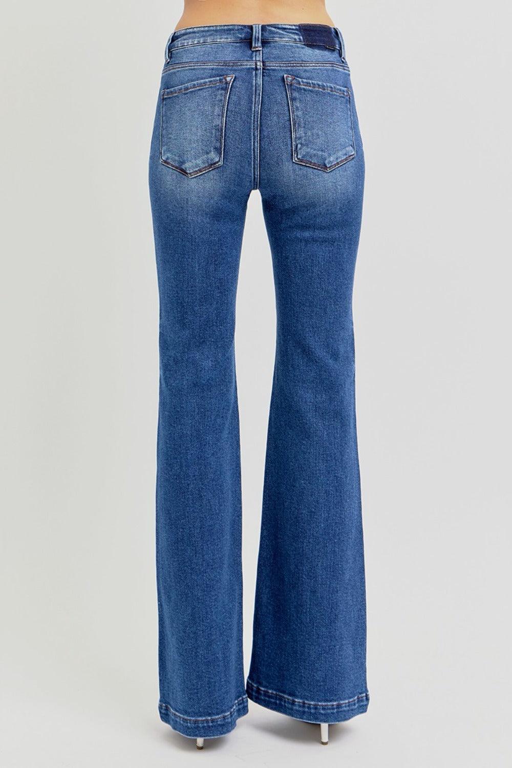 RISEN Full Size Low Rise Flare Jeans with Pockets-1