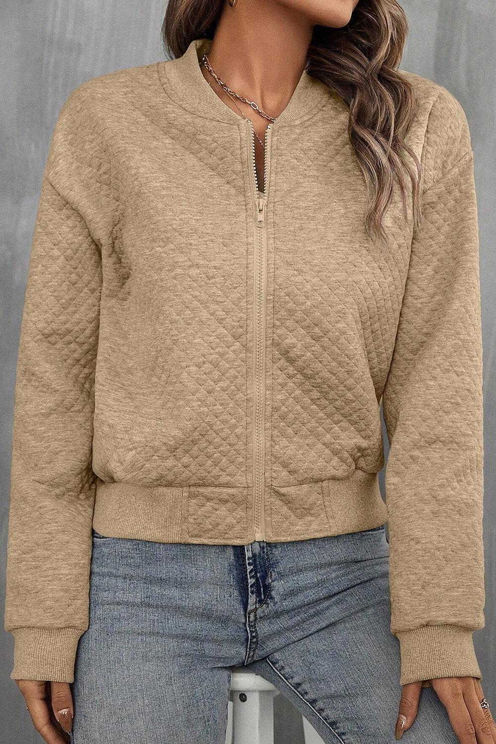 Textured Baseball Collar Jacket