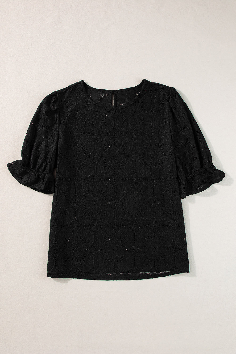 Eyelet Jacquard Keyhole Blouse