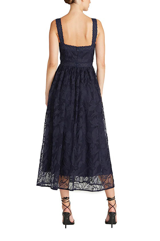 ML Monique Lhuillier Square Neck Sleeveless Ruched Embroidered Zipper Back A-Line Lace Dress-1