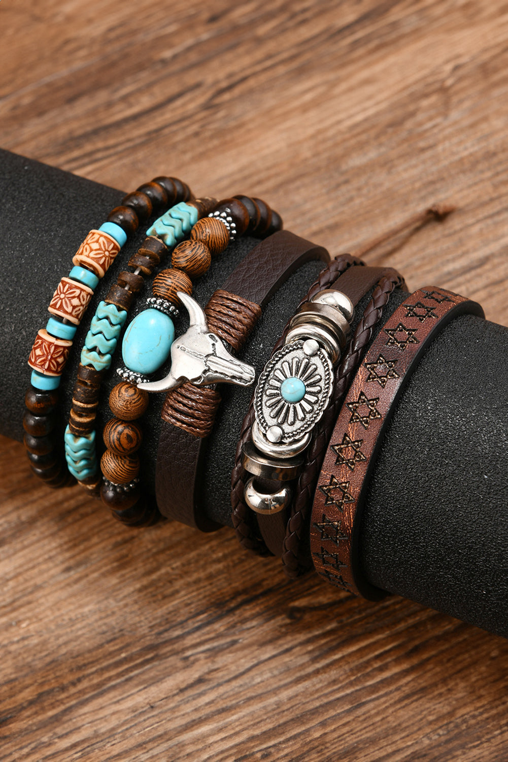 6 Piece Western Bull Skull Turquoise Bracelets