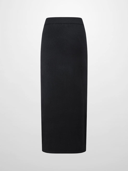 Side Zipper Straight Maxi Skirt-Black-1
