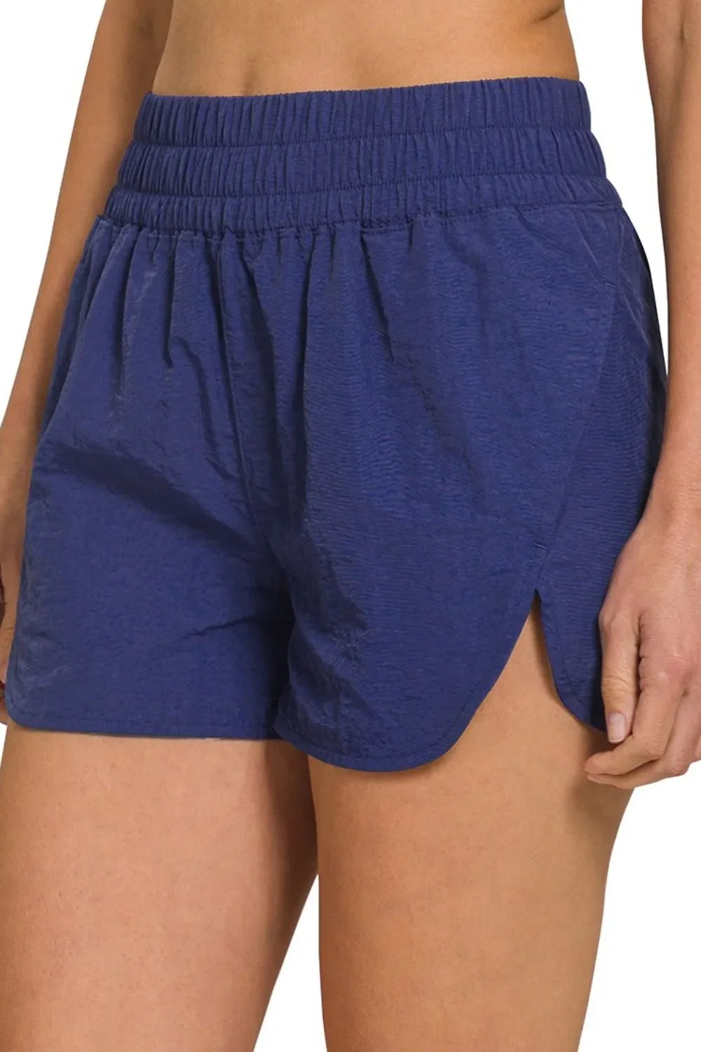 Zenana Windbreaker Smocked Waistband Running Shorts-0
