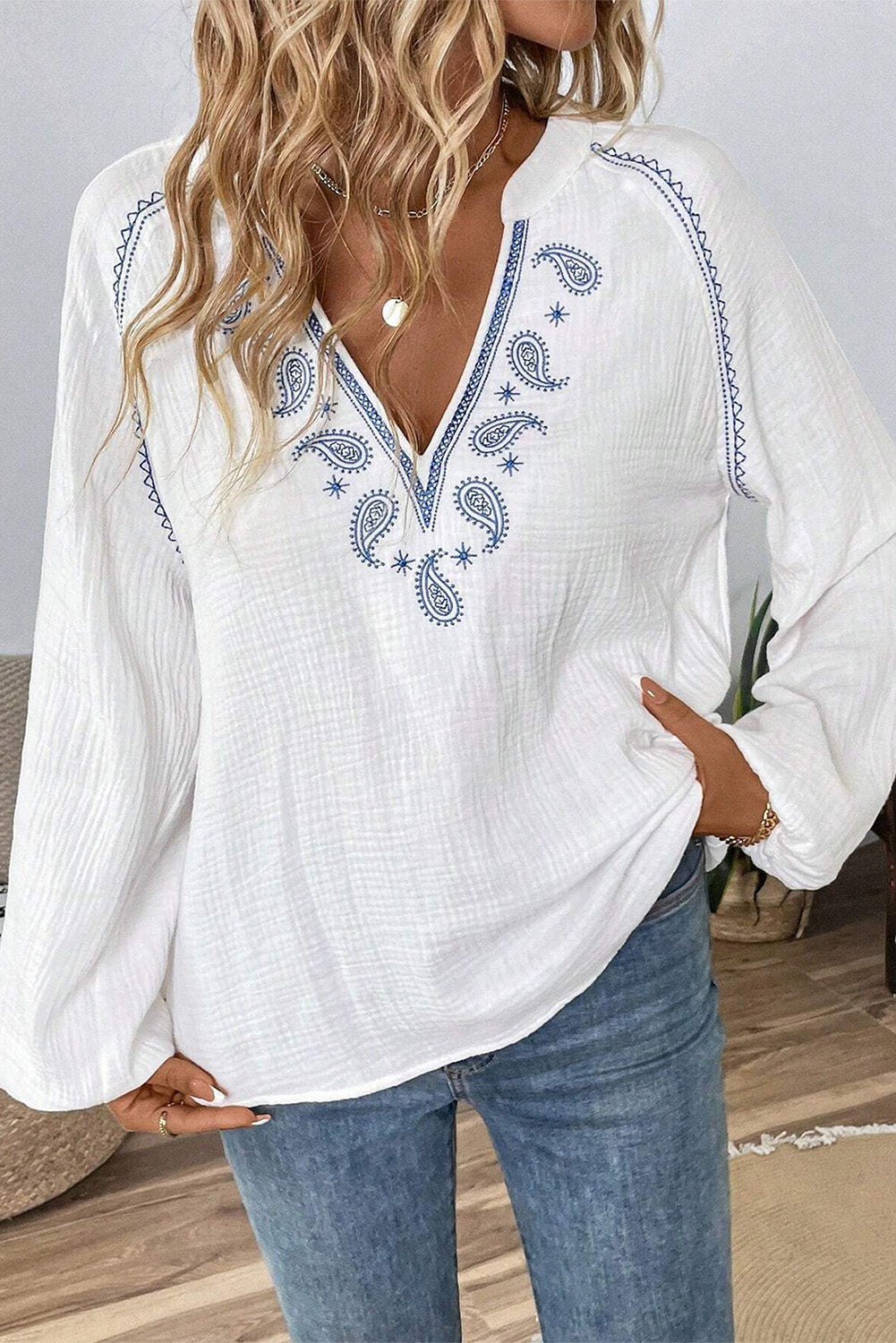 Paisley Embroidered Top