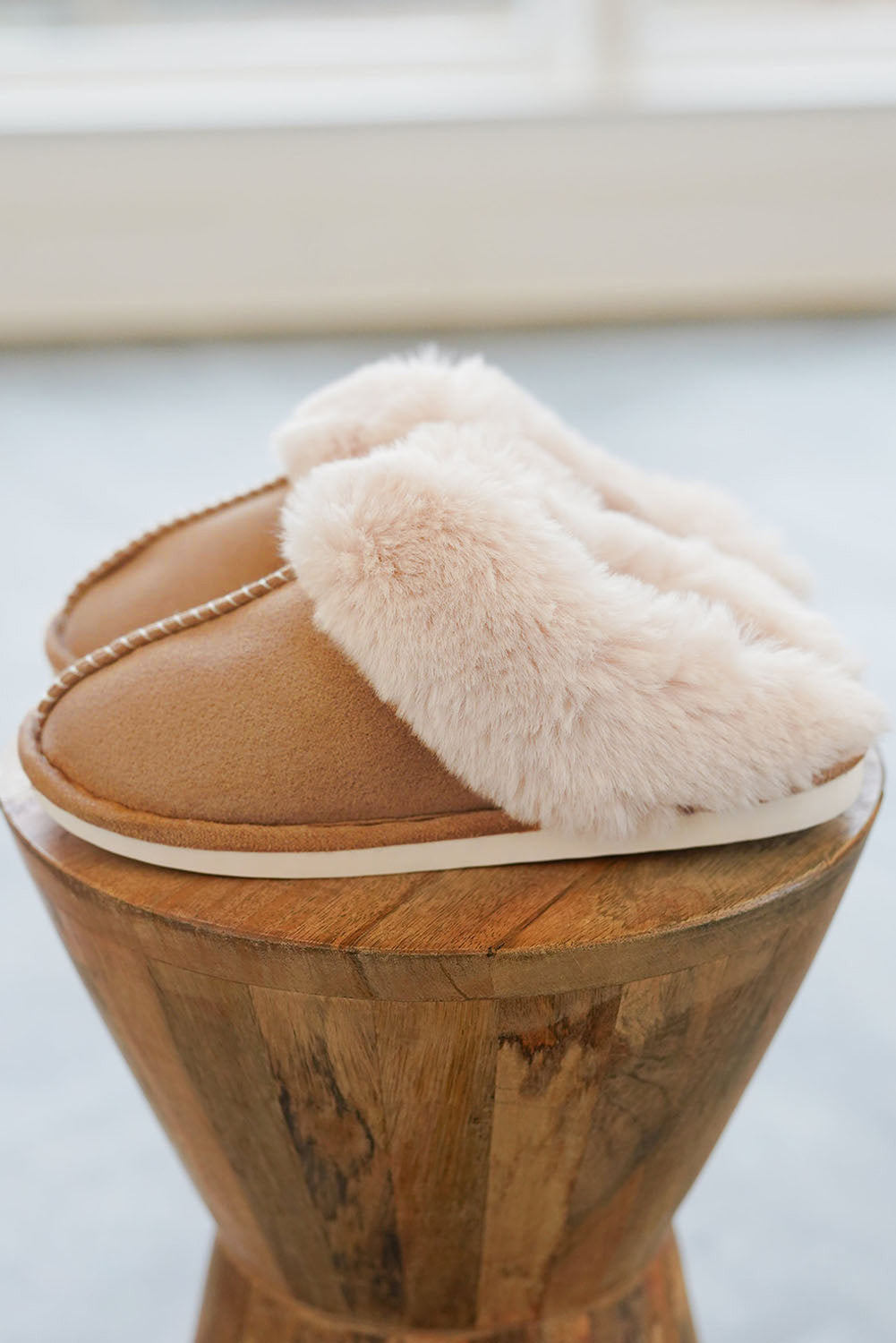 Camel Plush Suede Winter Slippers